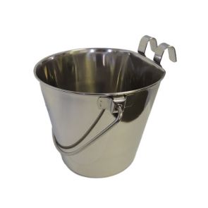 Superior Pet Goods Flat Sided Stainless Steel Dog Water Bucket With Hook